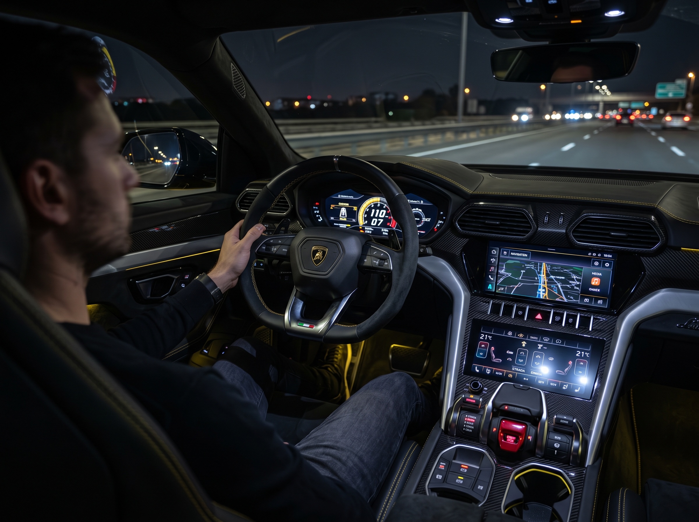 Urus cockpit at night